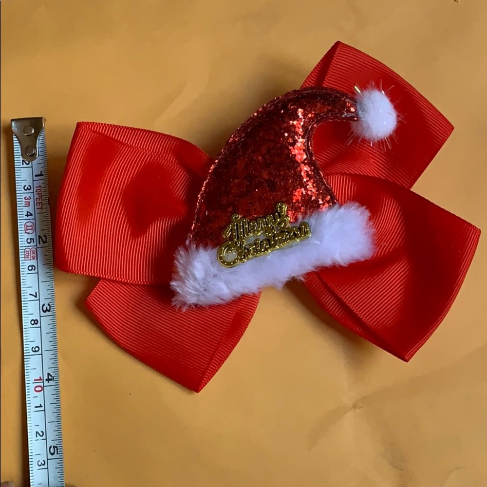 Girls red hair bow Merry Christmas Santa 🎅 hat